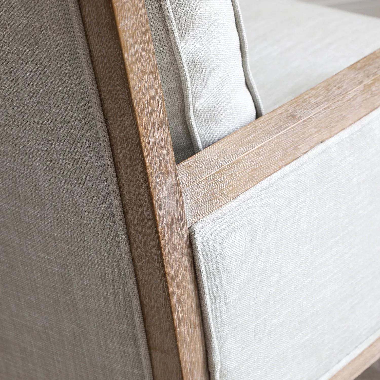 Clara Cream Linen Armchair with Washed Oak Frame - Pendle Village Furniture