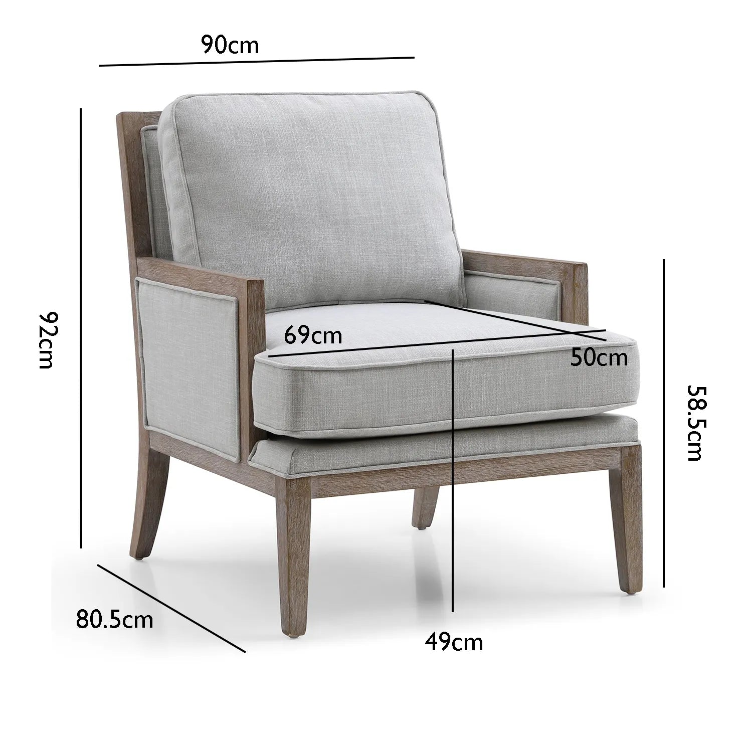 Clara Cream Linen Armchair with Washed Oak Frame - Pendle Village Furniture