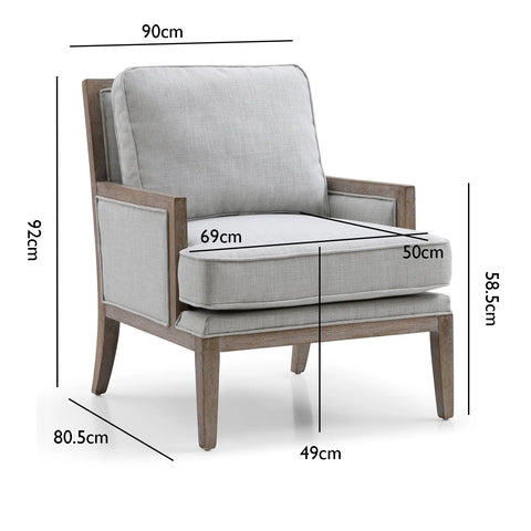 Clara Cream Linen Armchair with Washed Oak Frame - Pendle Village Furniture