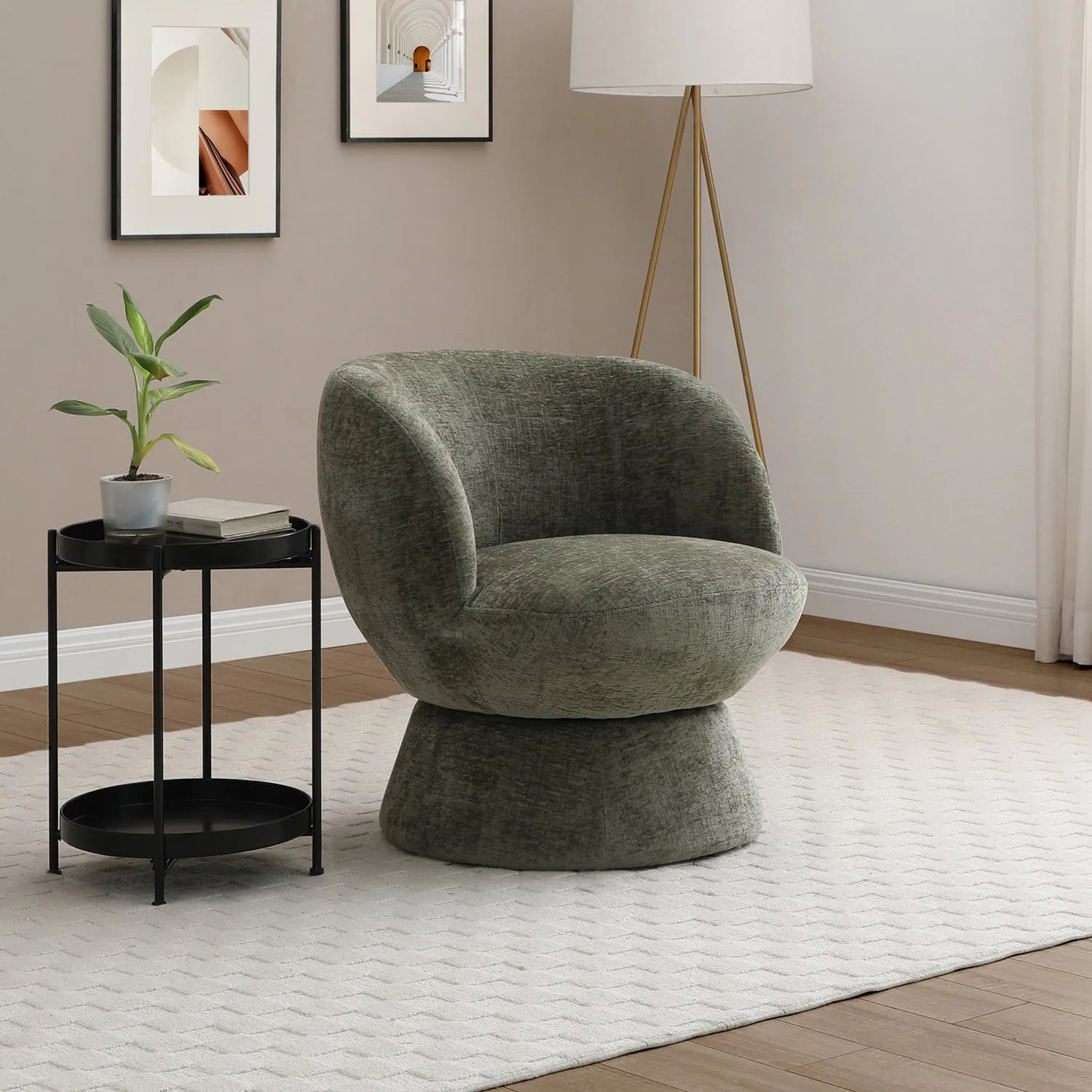 Daisy Olive Chenille Fabric Swivel Chair - Pendle Village Furniture
