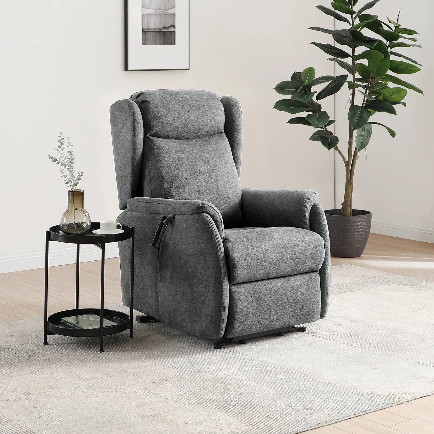 Finn Grey Fabric Dual Motor Rise Recline Chair - Pendle Village Furniture