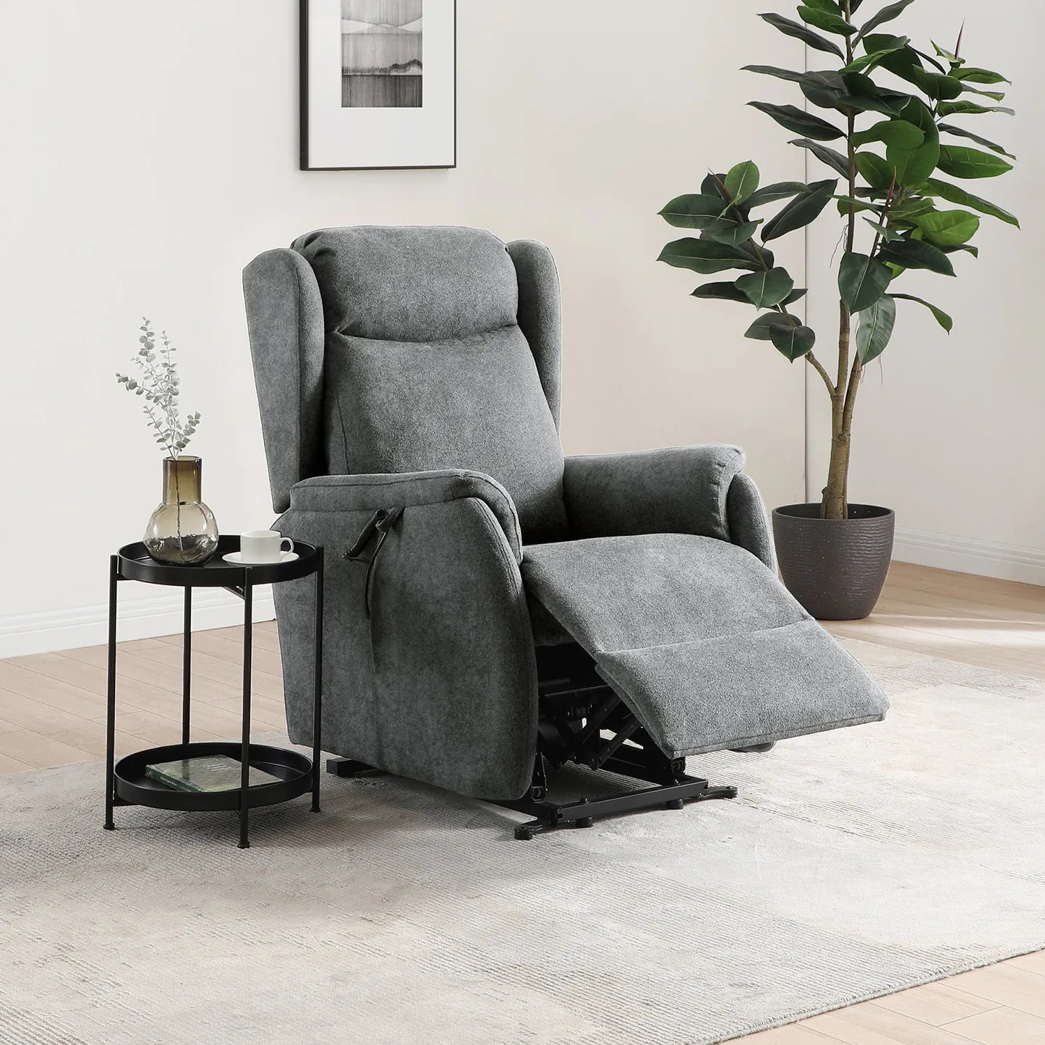 Finn Grey Fabric Dual Motor Rise Recline Chair - Pendle Village Furniture