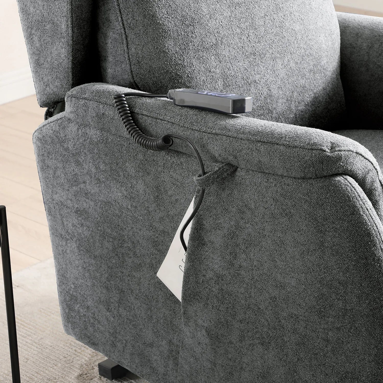 Finn Grey Fabric Dual Motor Rise Recline Chair - Pendle Village Furniture