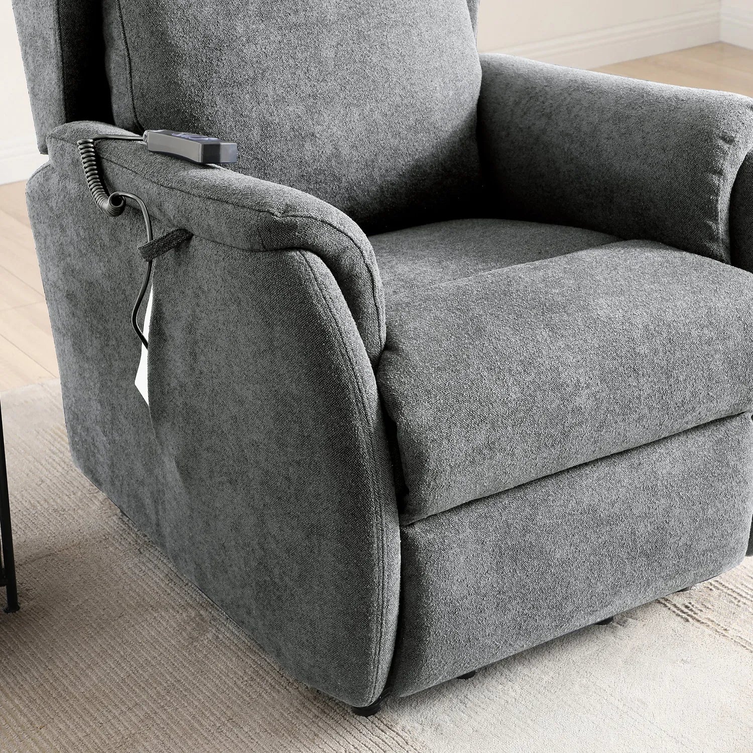 Finn Grey Fabric Dual Motor Rise Recline Chair - Pendle Village Furniture