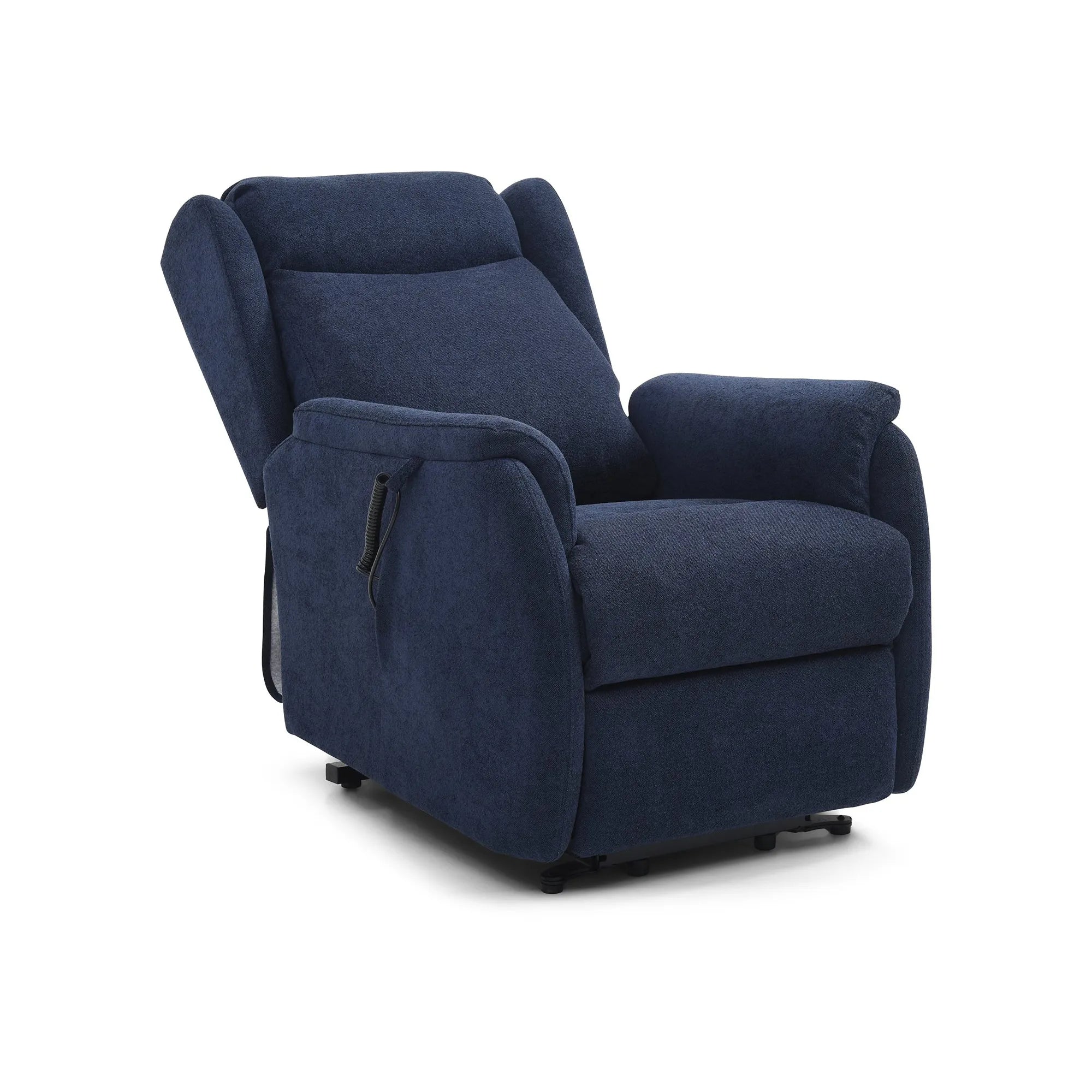 Finn Navy Fabric Dual Motor Rise Recline Chair - Pendle Village Furniture