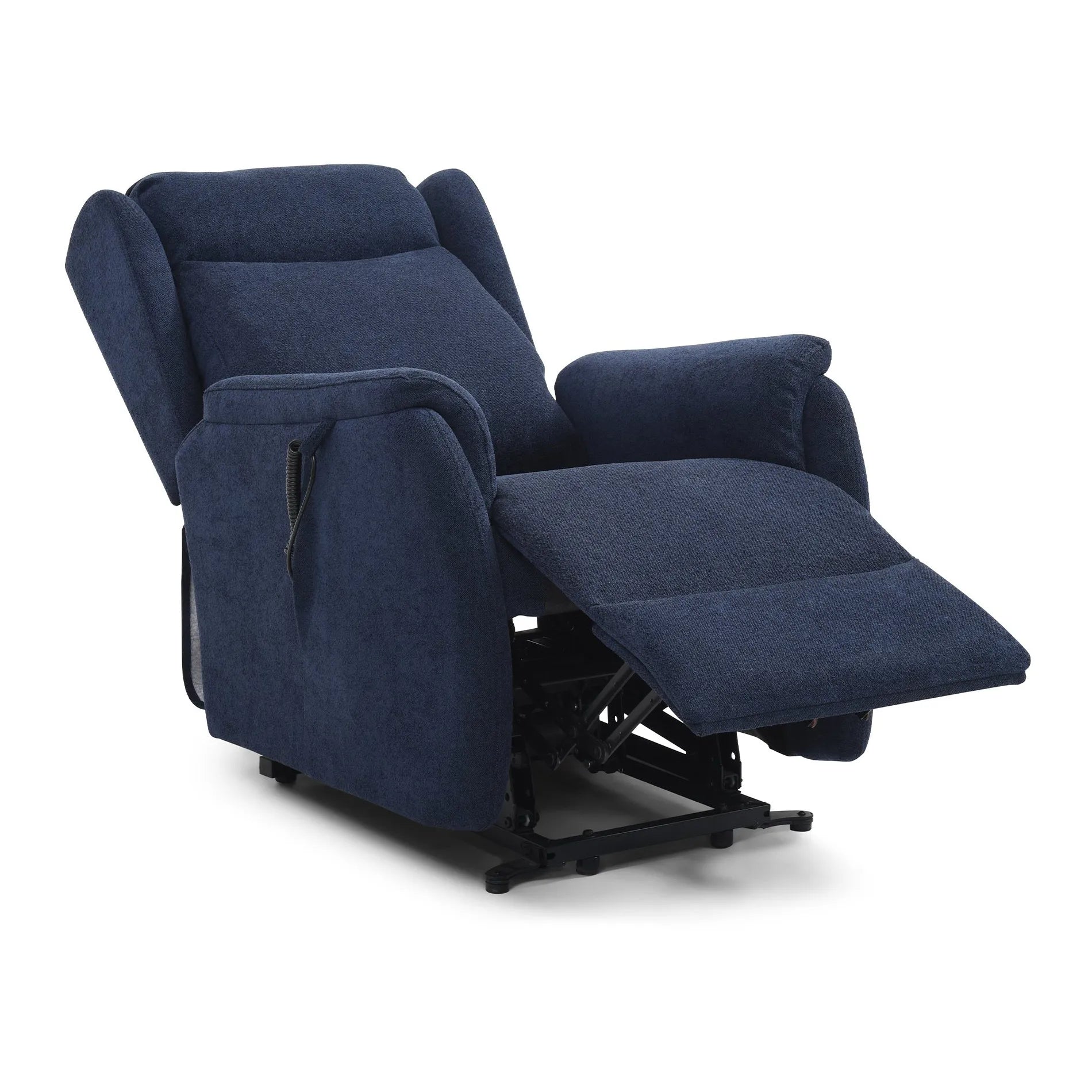 Finn Navy Fabric Dual Motor Rise Recline Chair - Pendle Village Furniture