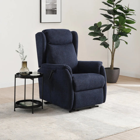 Finn Navy Fabric Dual Motor Rise Recline Chair - Pendle Village Furniture