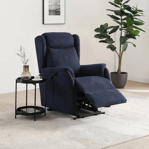 Finn Navy Fabric Dual Motor Rise Recline Chair - Pendle Village Furniture