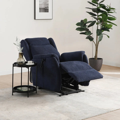 Finn Navy Fabric Dual Motor Rise Recline Chair - Pendle Village Furniture