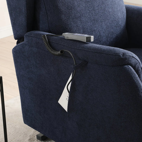 Finn Navy Fabric Dual Motor Rise Recline Chair - Pendle Village Furniture