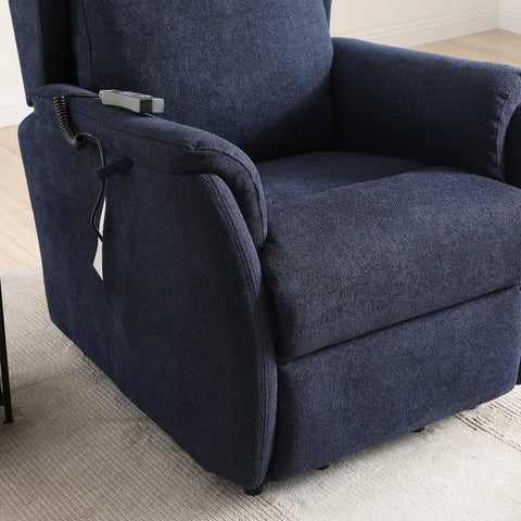 Finn Navy Fabric Dual Motor Rise Recline Chair - Pendle Village Furniture