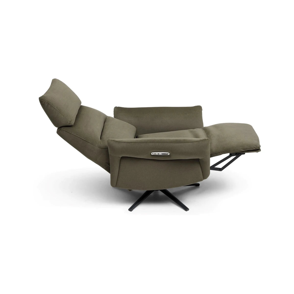 Modern olive green recliner chair with padded arms