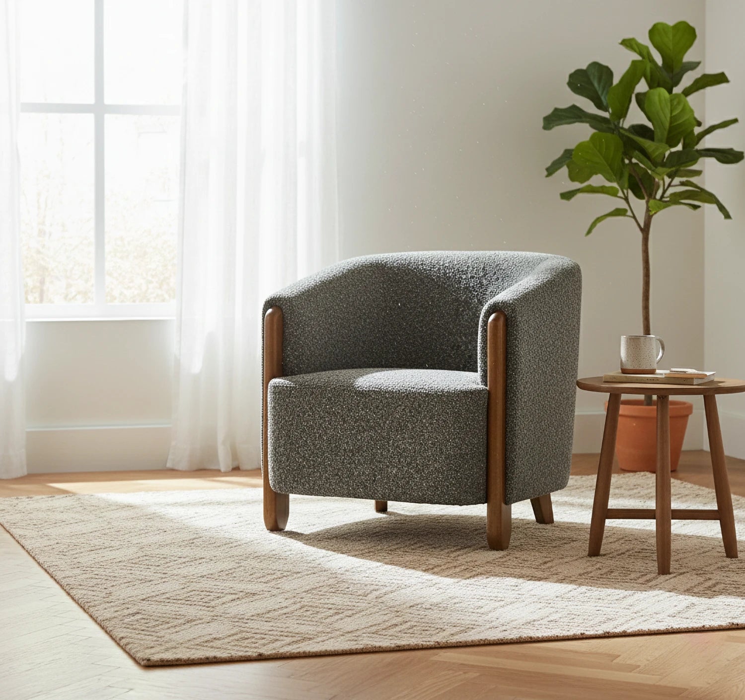 Lilian Tub Chair in Olive Chunky Textured Boucle - Pendle Village Furniture