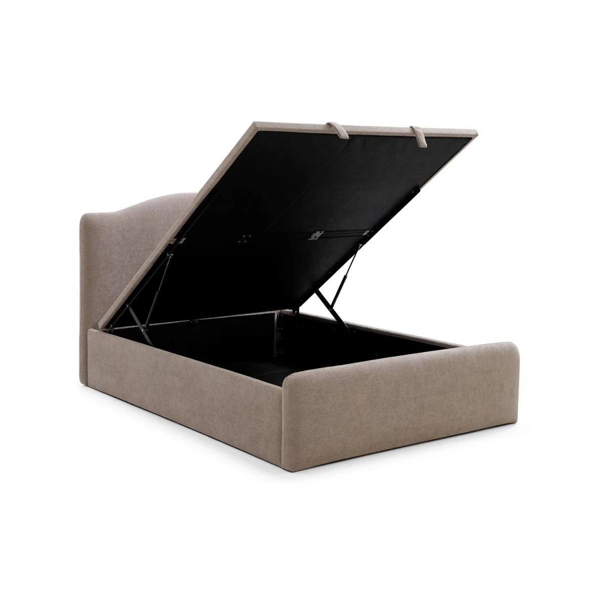 Usher Beige Fabric Upholstered End Lift Ottoman Bed with Curved Headboard