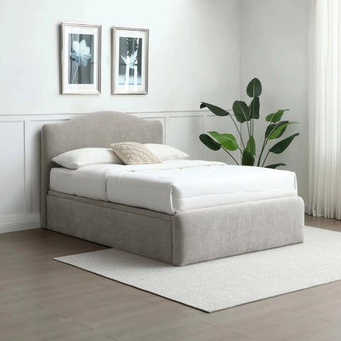 Usher Grey Chenille Fabric Upholstered End Lift Ottoman Bed with Curved Headboard