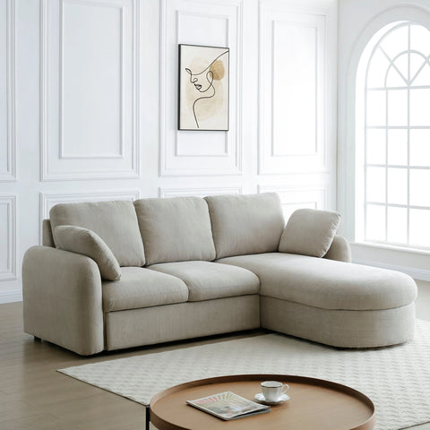 Mayfair Taupe Chenille Corner Sofa Bed RHF Chaise with Storage in living room setting