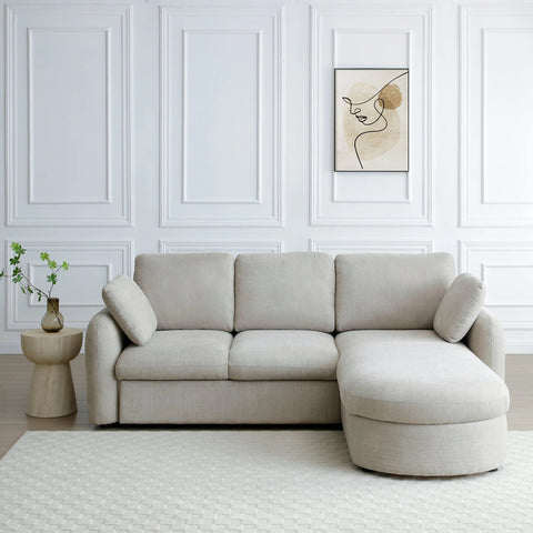 Mayfair Taupe Chenille Corner Sofa Bed RHF Chaise with Storage - Pendle Village Furniture