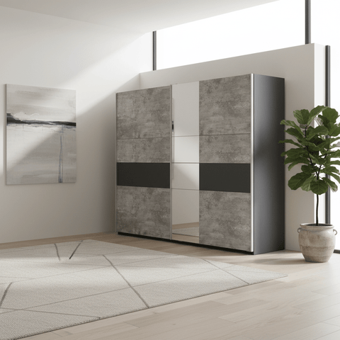 Kadenbach Stone Grey & Metallic Grey Sliding Door Wardrobe 261cm
