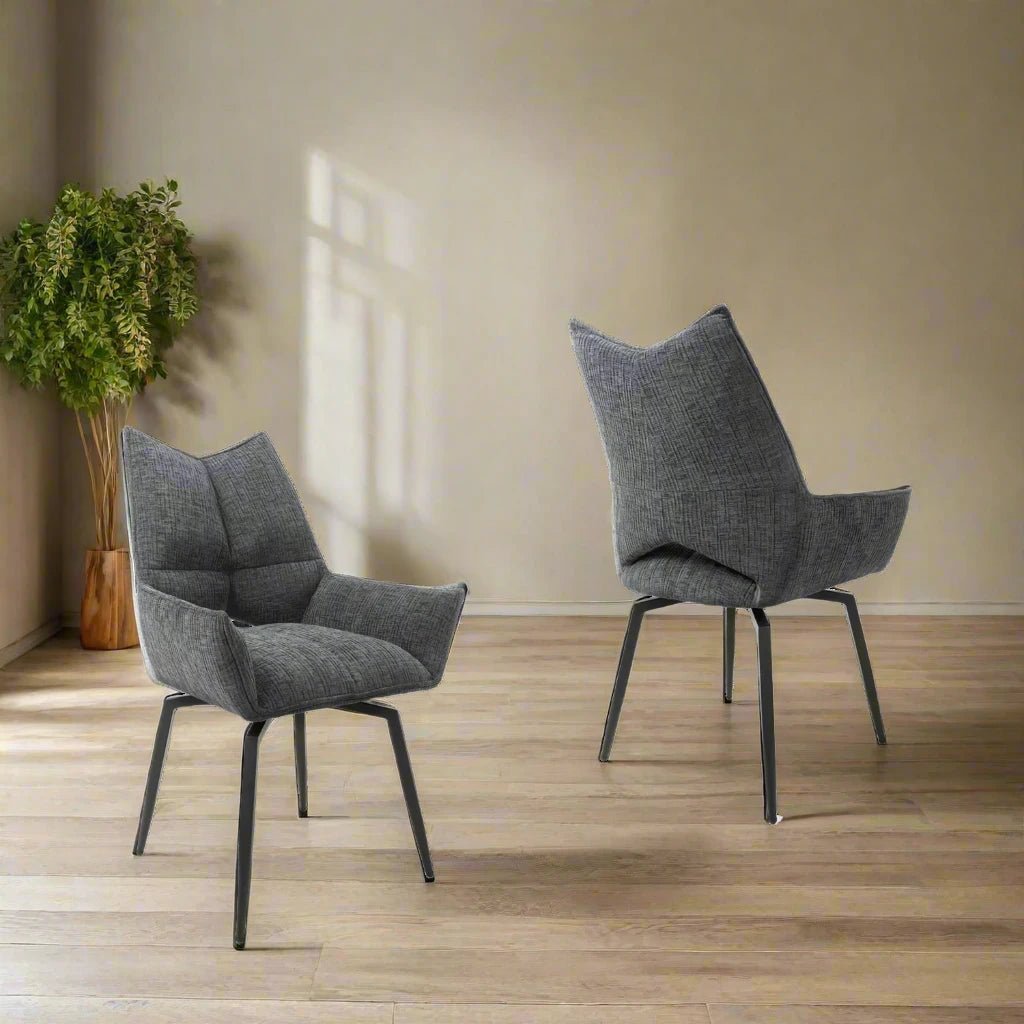 Kara Textured Effect Charcoal Swivel Set of 4 Chairs - Pendle Village Furniture
