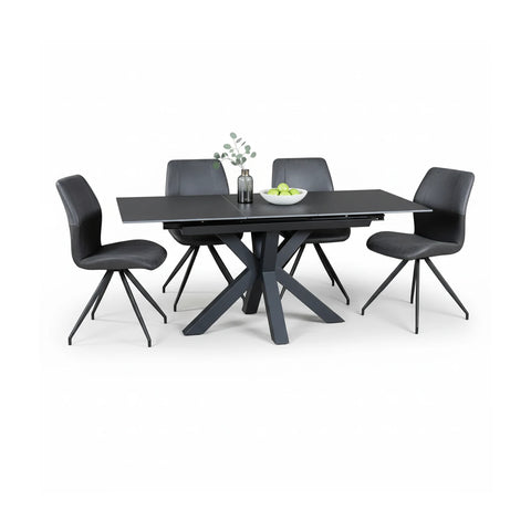 Kastonia Vik Dark Grey 1.4–1.8M Dining Table with 4 Swivel Chairs - Pendle Village Furniture