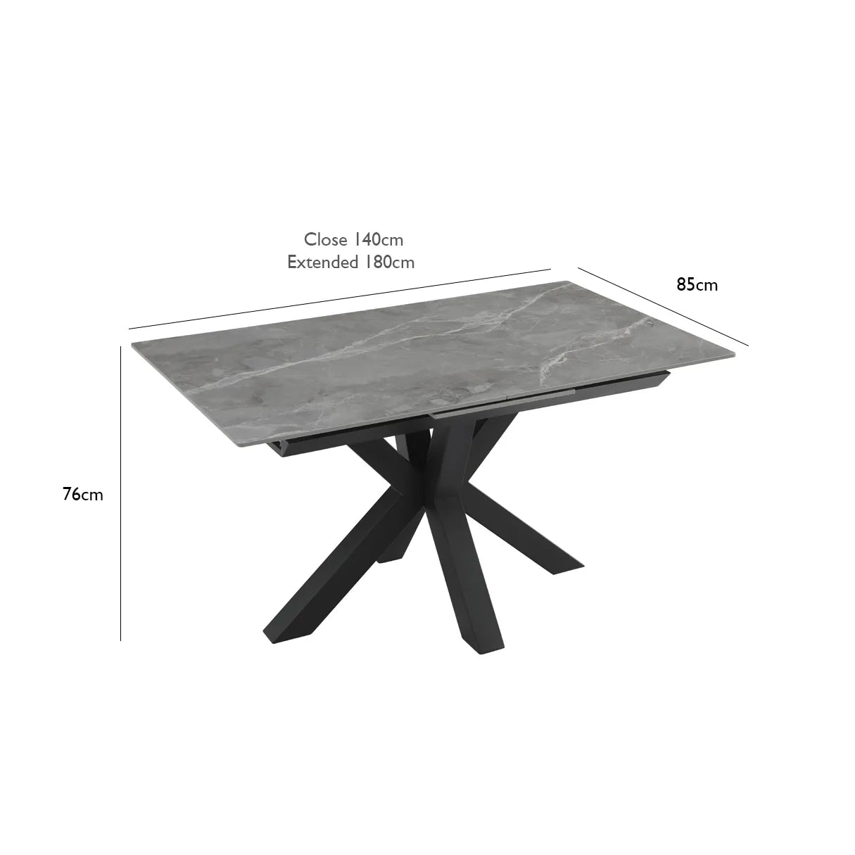 Kastonia 1.4M Matte Vik Dark Grey Extending Dining Table - Dimensions 