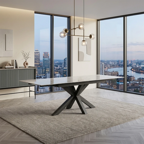 Kastonia Muse White Ceramic Extending Dining Table with Swivel Chairs<