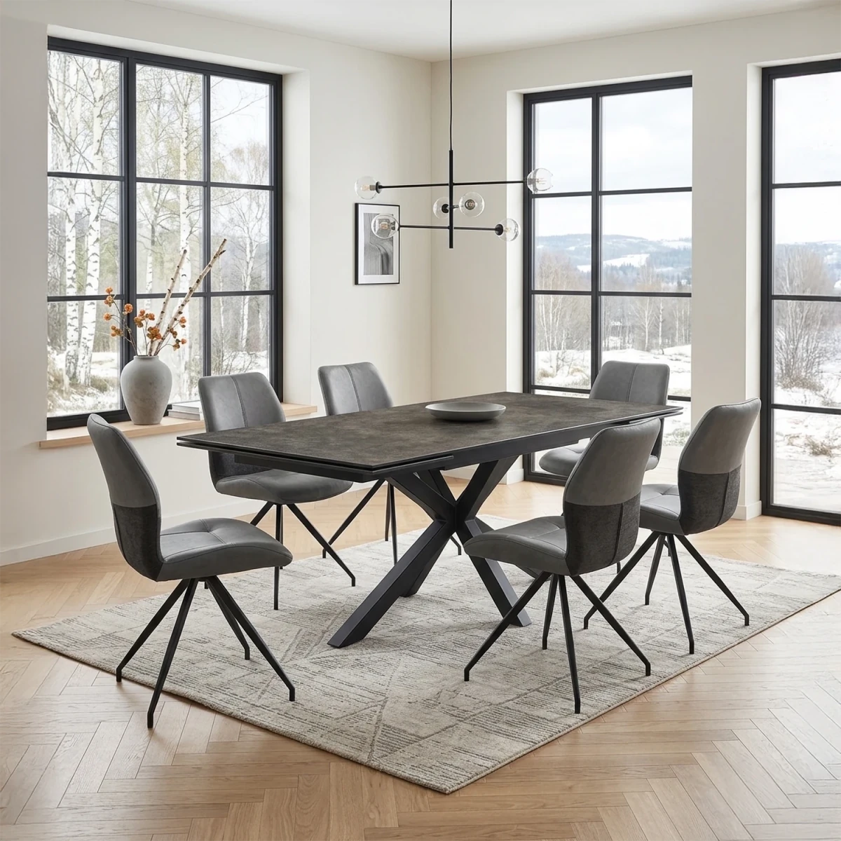 Kastonia Large Extending Dining Table and Swivel Chairs Set