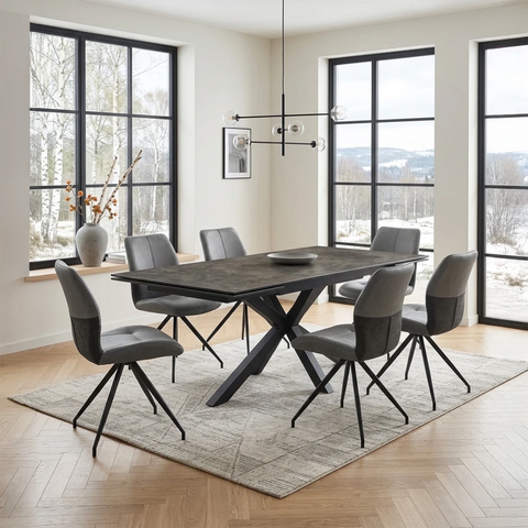 Kastonia Large Extending Dining Table and Swivel Chairs Set