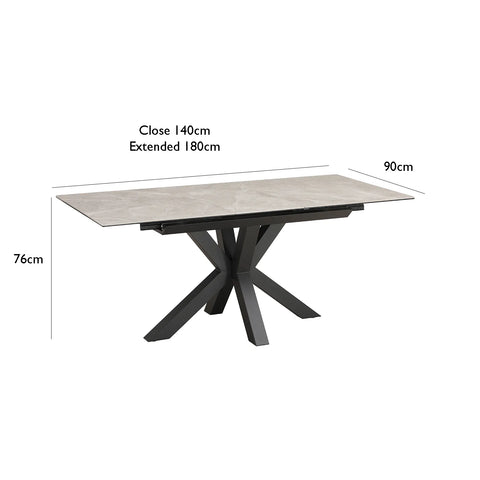 Kastonia 1.4M Kamite Grey Sintered Stone Ext Dining Table with Palermo Dining Chairs - Pendle Village Furniture