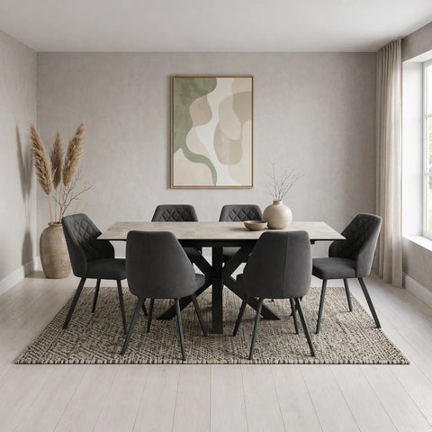 Kastonia 1.4M Kamite Grey Sintered Stone Ext Dining Table with Palermo Dining Chairs