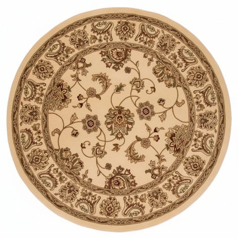 Kellan Agra round cream rug with traditional design.