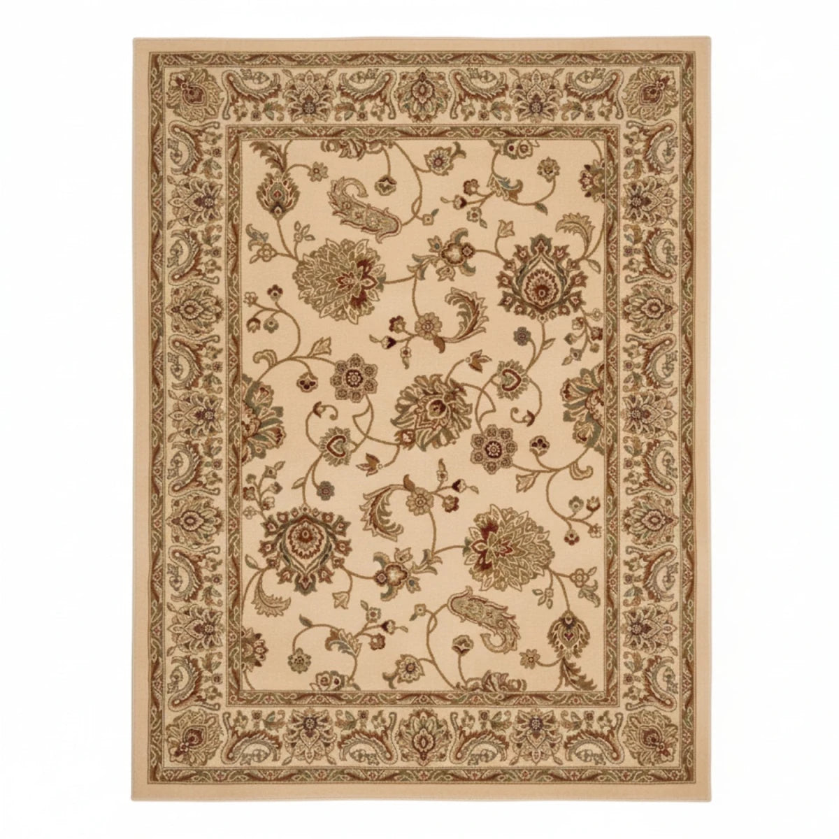 Soft polypropylene rug with neutral tones and refined finish.