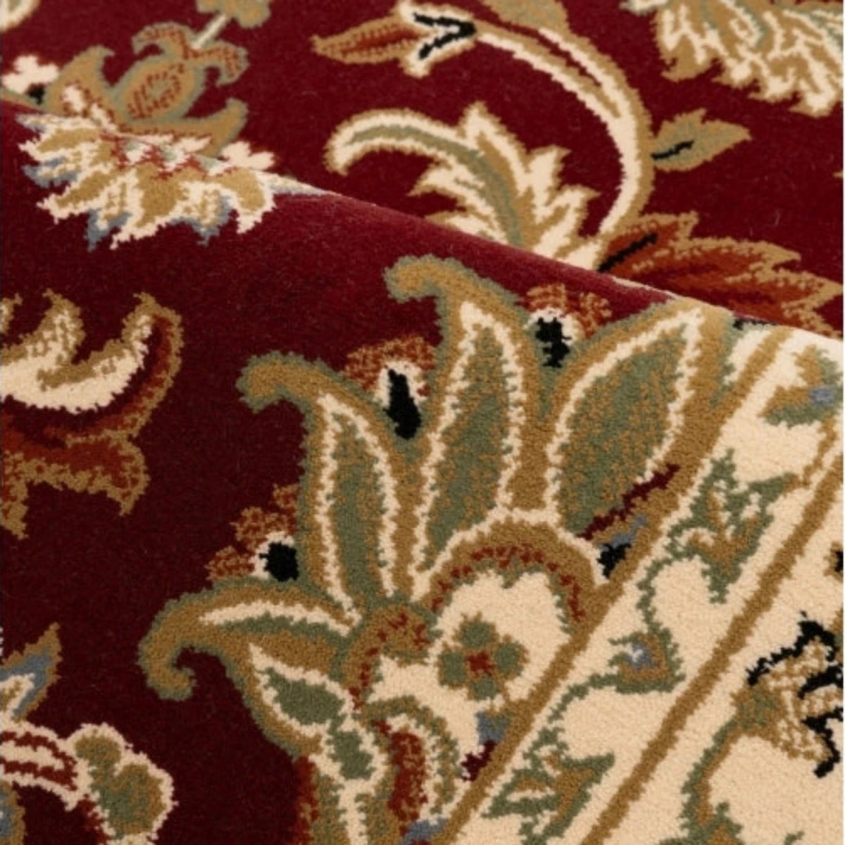 Classic patterned rug with rich red tones.