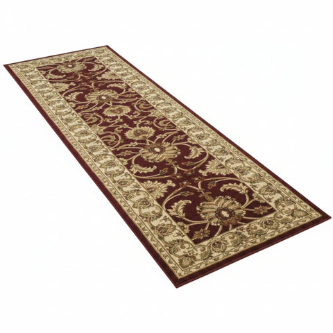Vintage inspired runner with bold red pattern.