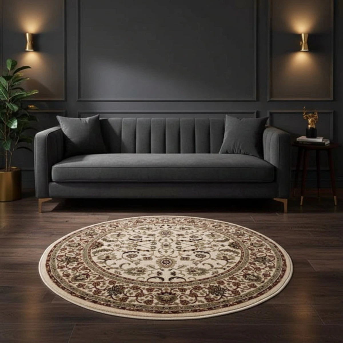 Timeless floral round rug with durable material and refined design
