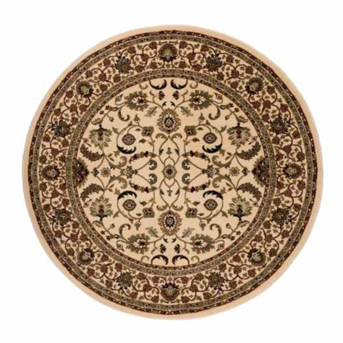 Timeless floral round rug with durable material and refined design.