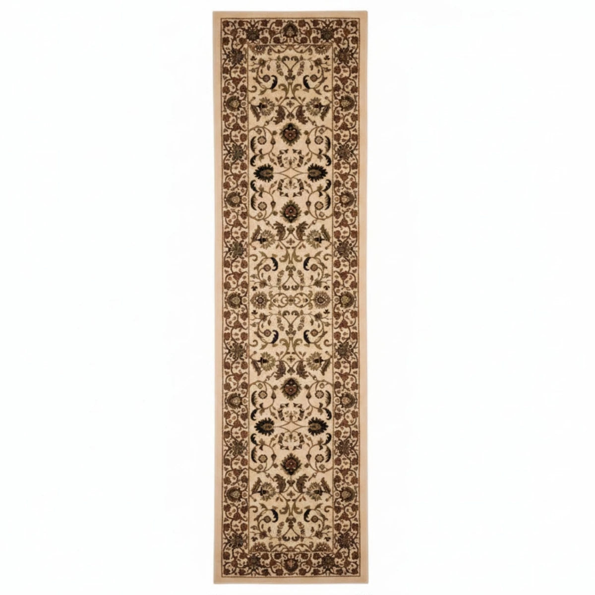 Floral cream runner with intricate traditional pattern.