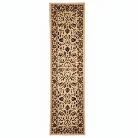 Floral cream runner with intricate traditional pattern.