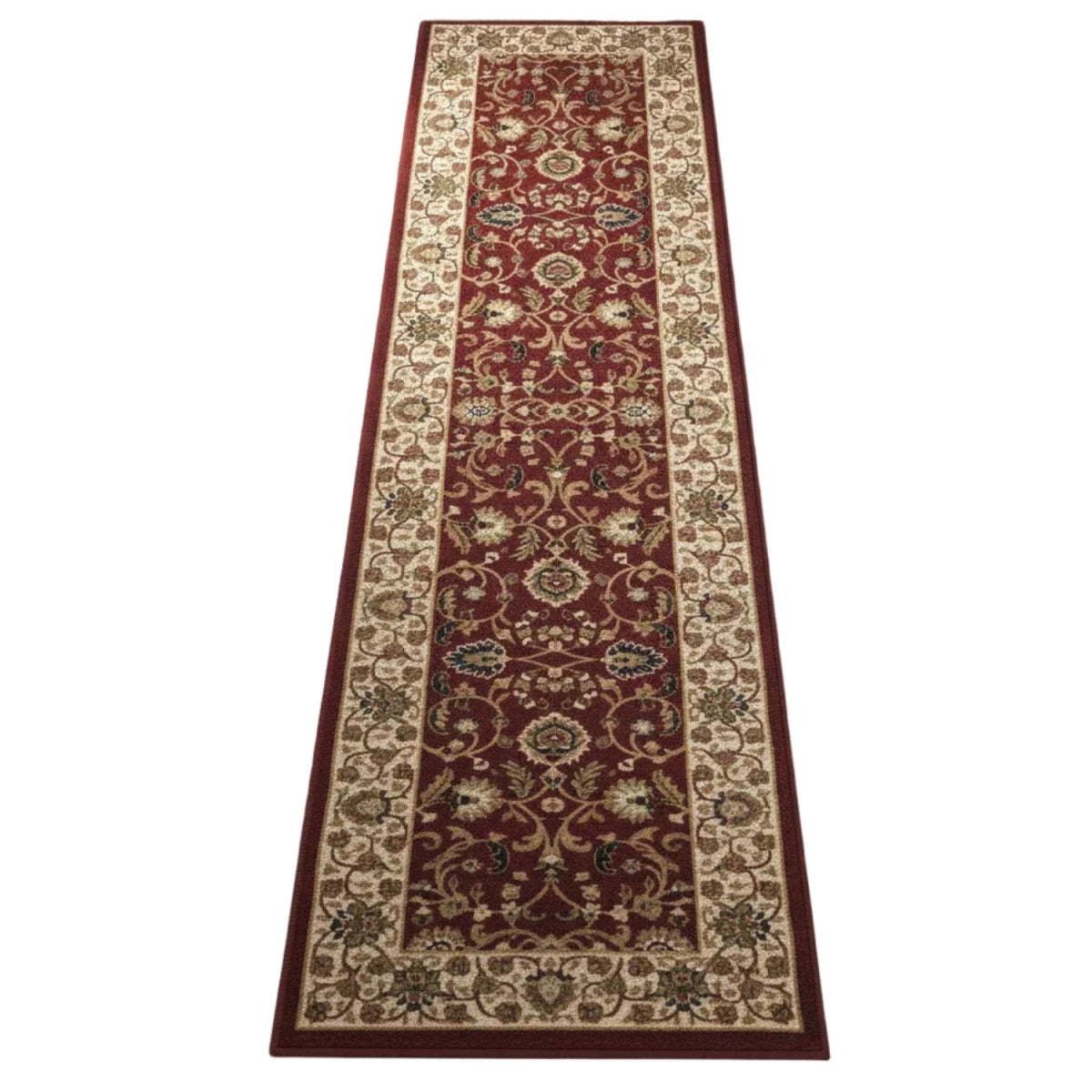 Classic floral runner with rich red colour and pattern.