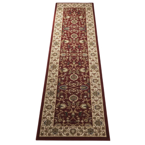 Classic floral runner with rich red colour and pattern.