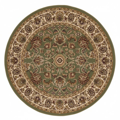 Traditional patterned  round rug inspired by Persian styles.