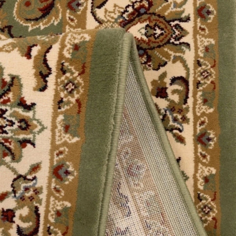 Timeless rug design with rich green tones.