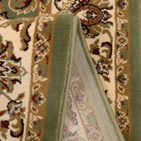 Timeless runner design with rich green tones.