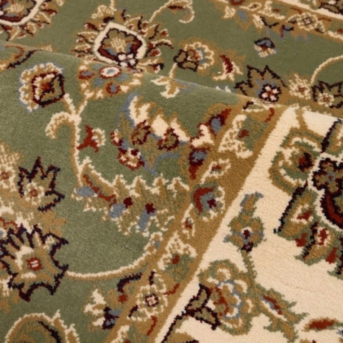 Elegant green runner with detailed classic design.