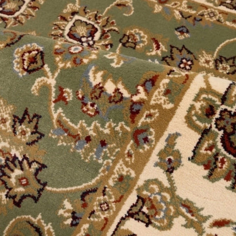 Elegant green runner with detailed classic design.