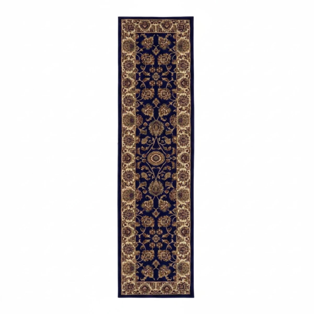 Soft navy runner rug for corridors and entrances.