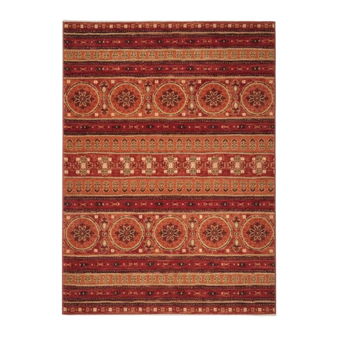 Terracotta rug with traditional tribal design.