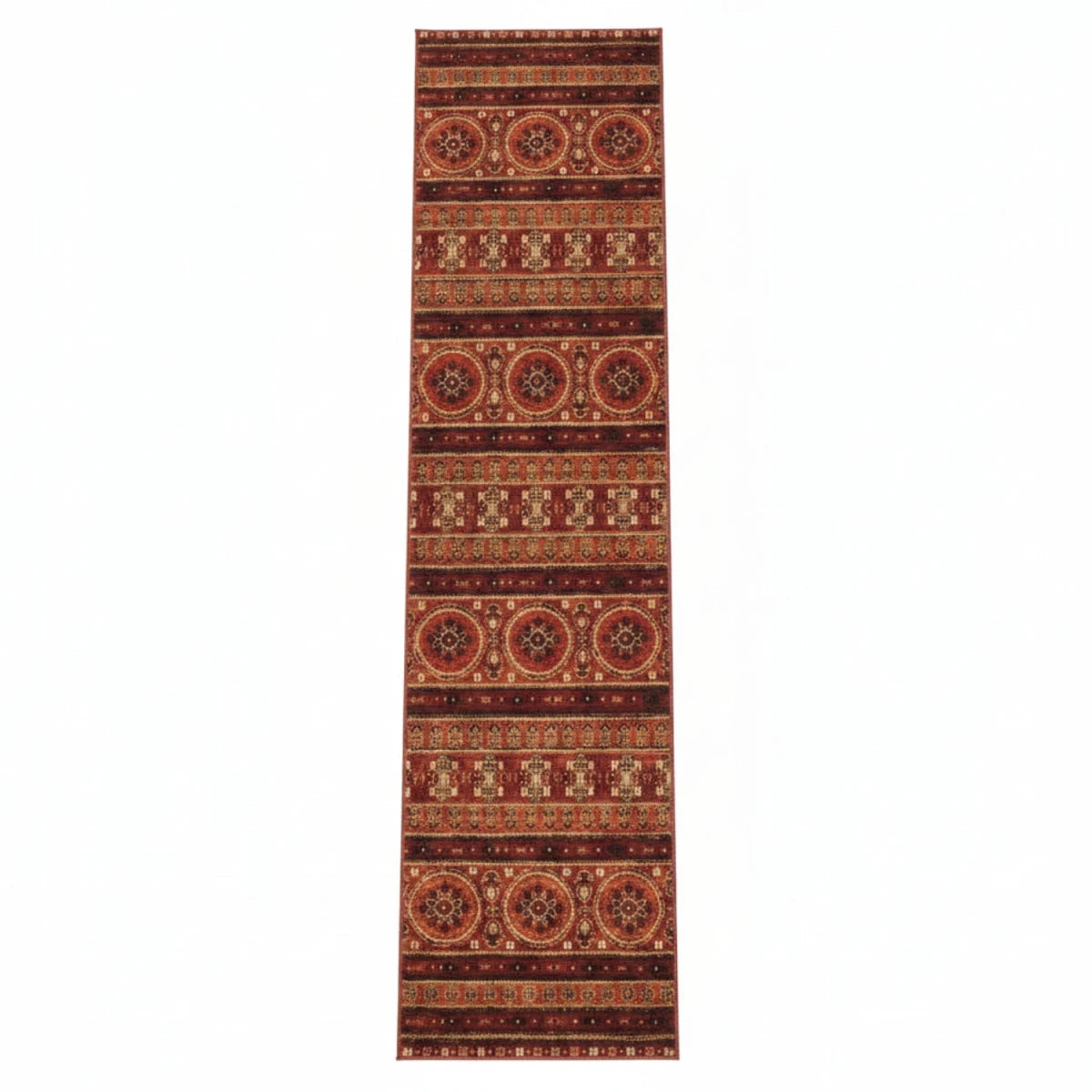 Terracotta runner with traditional tribal design.