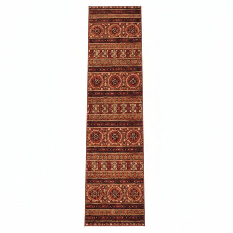 Terracotta runner with traditional tribal design.
