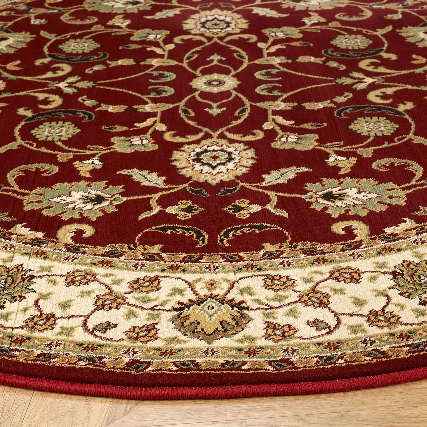 Kendra 137R Red and Cream Traditional Round Rug - Pendle Village Furniture